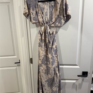 Floral Tie-Front Maxi Dress in Cream and Slate